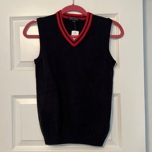 Brooks Brothers Boy’s Medium Navy Blue Vest with Red V-neck Detail